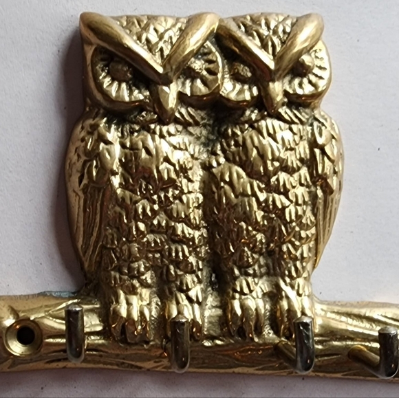 Other - Vintage Brass Double Owl Key Rack- 4 Hooks